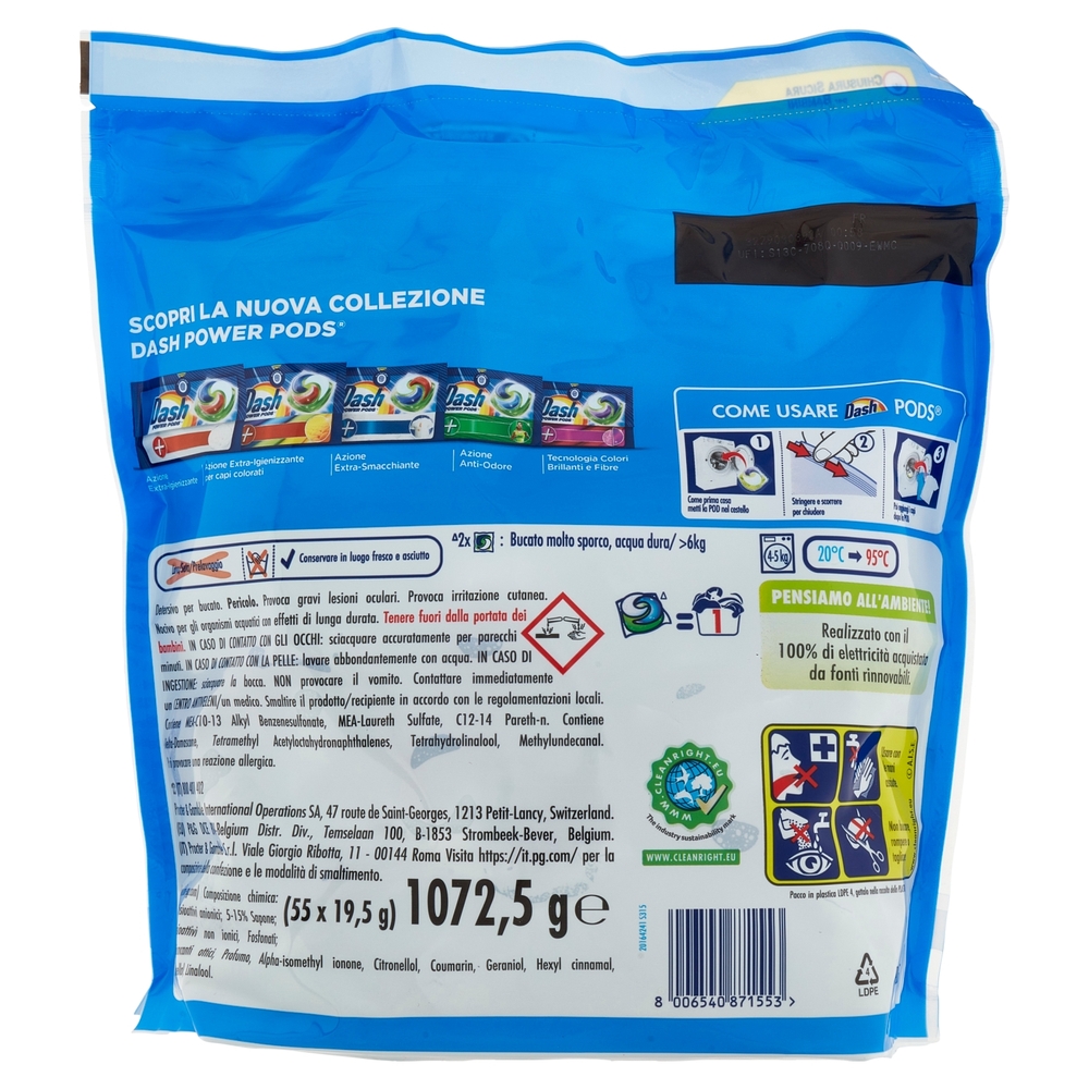 Dash Pods Detersivo Lavatrice In Capsule, Classico, 55 Lavaggi 1072,5 g